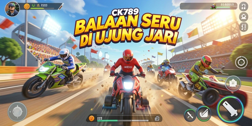 Screenshot gameplay CK789 menampilkan aksi balapan yang mendebarkan.