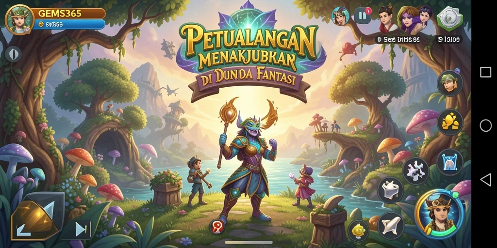 Screenshot GEMS365 menampilkan gameplay penuh aksi dan eksplorasi.
