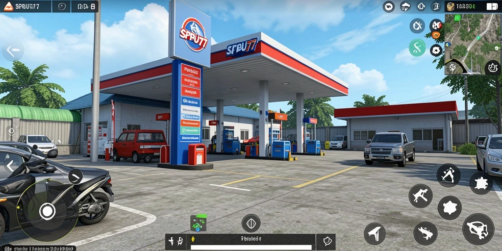 Tangkapan layar menarik dari gameplay SPBU77 dalam dunia terbuka.